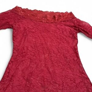 Ice Vanilla Lace Off Shoulder Top Womens hot pink Floral mesh